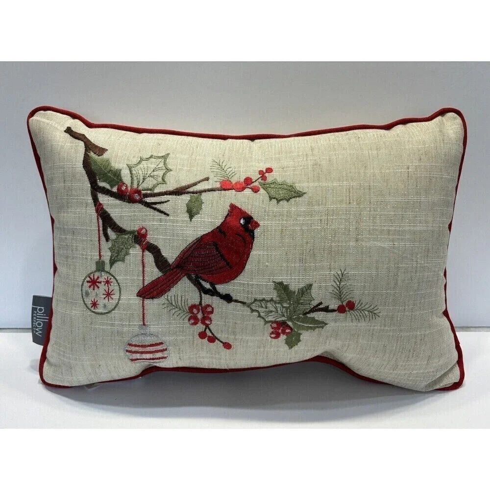 Pillow Perfect Holiday Cardinal Christmas Rectangular Linen Blend Pillow 17